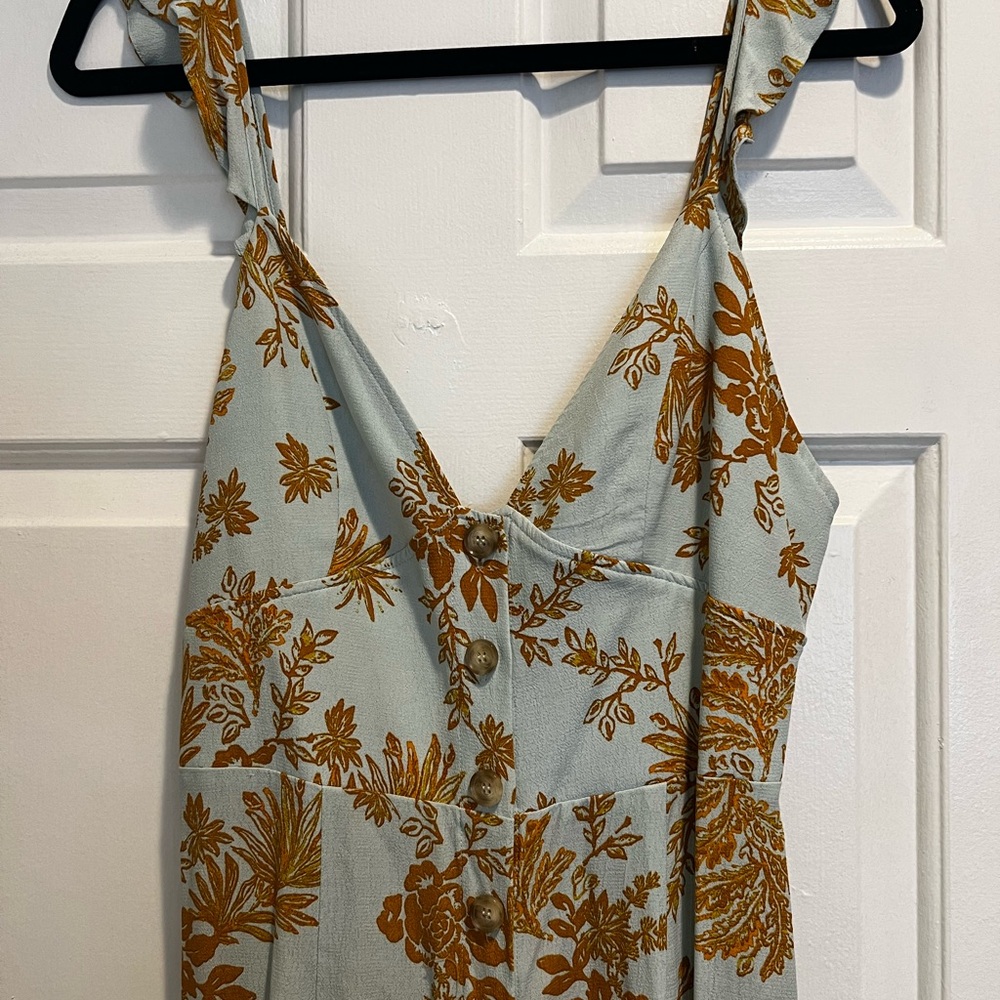 Free People Floral Jumpsuit in Blue and Brown